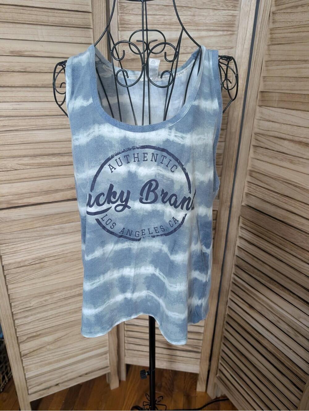 Lucky Brand Tank Men's XXL Blue‎ Tie Dye Sleeveless Scoop Neck Pullover!